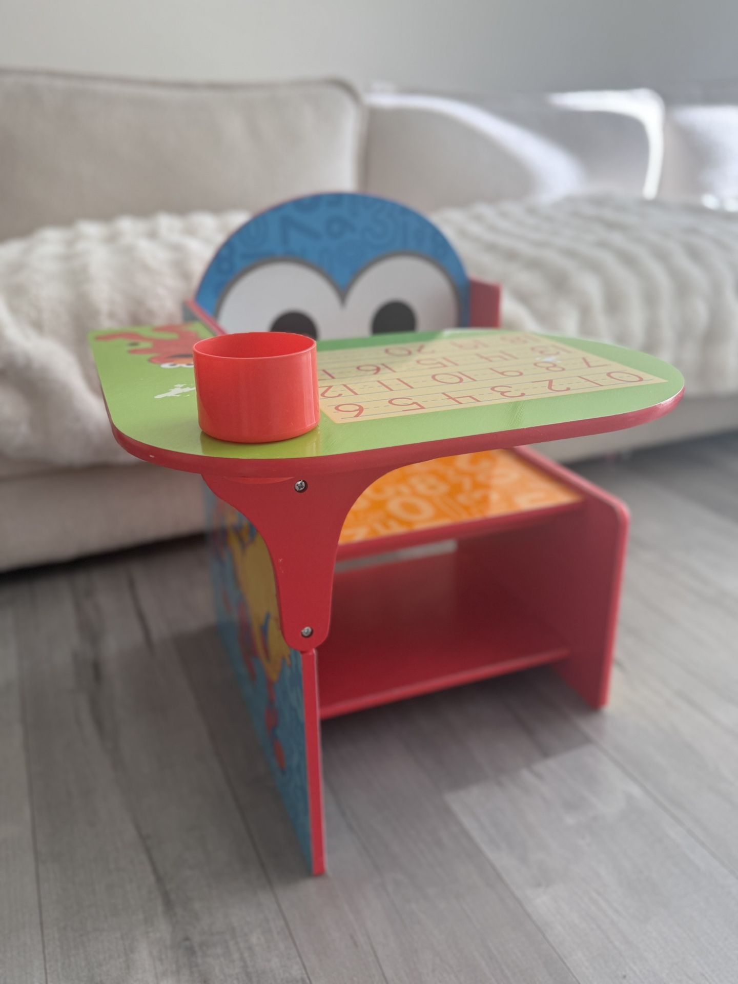Sesame Street Kids Desk Chair with Storage Compartment and Cup Holder