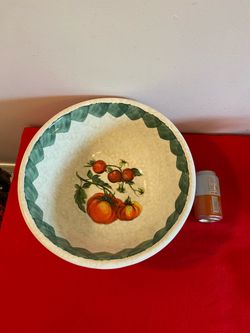 15”x 6 3/4”H Vintage Italian Hand-Painted Tomato Pottery Serving Bowl 🔻