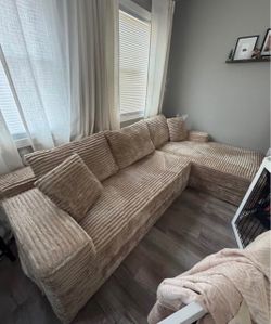 NEW 106” Boneless Sectional Sofa w/ Chaise – Camel