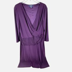 Chaps Women's 3/4-Sleeve Faux-Wrap Stretch Midi Dress V-Neck Purple Size XL