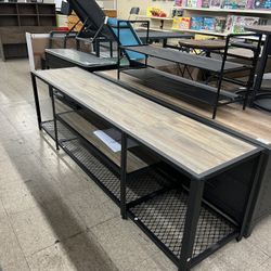 VASAGLE Modern TV Stand 3-Tier Industrial Console Table w/ Open Storage Shelves - Turquoise Brown