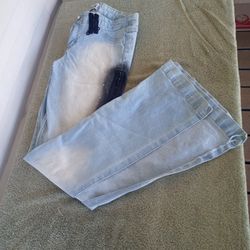 Baby girl Y2K laced light wash flared bell bottoms low rise zip closure Sz 44