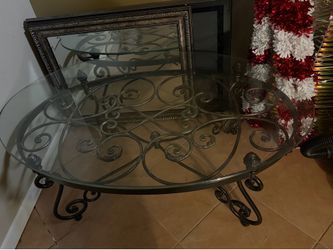 Glass Top Coffee Table Set – Elegant Wrought Iron Design