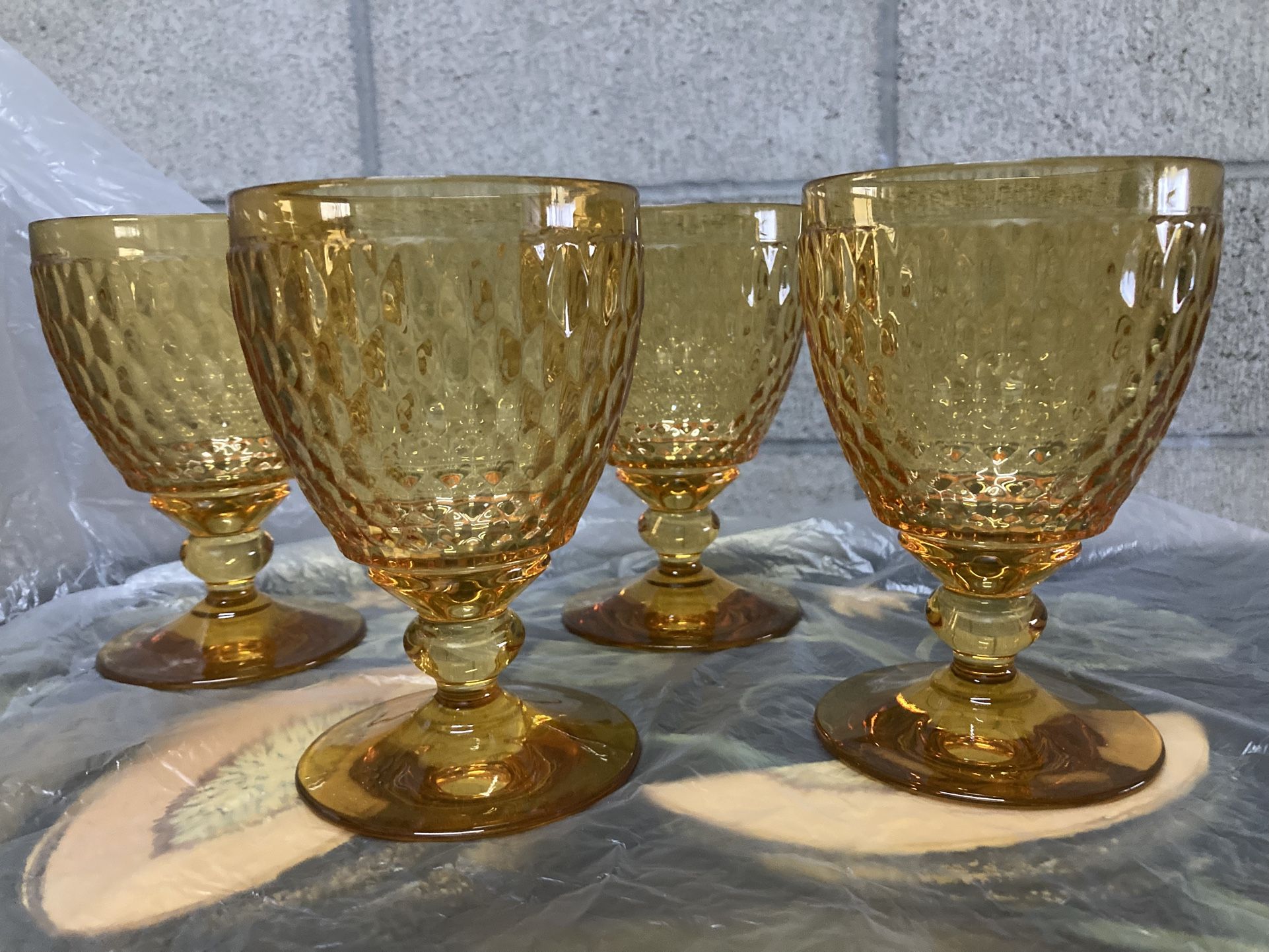 Set Of 4 Amber Crystal Goblet Glasses