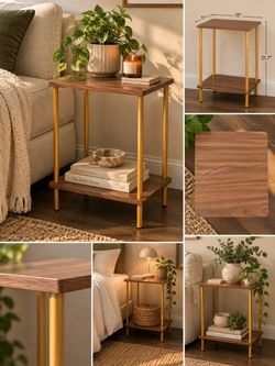 Side table - Walnut & Gold