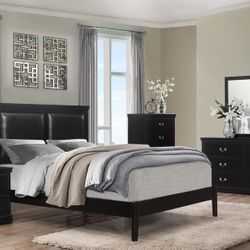 4 Piece Bedroom Set Include Queen Bed, Dresser, Mirror, 1 Nightstand