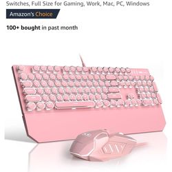Pink Led Light Keyboard And Mouse With Pink Accessories 