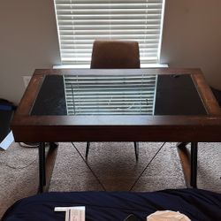 Hardwood Desk With Glass Too And leather Chair Pick Up Only