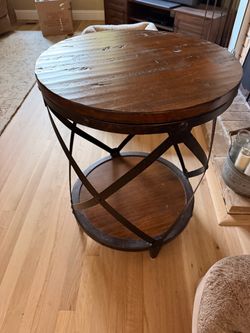 Round Industrial Wood and Metal Side Table