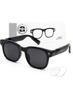 AI Smart Glasses with Camera, 8MP HD Bluetooth Camera Glasses for Women Men 1080P Video Recording Sunglasses, Real Time Translation, Voice Assistant, 