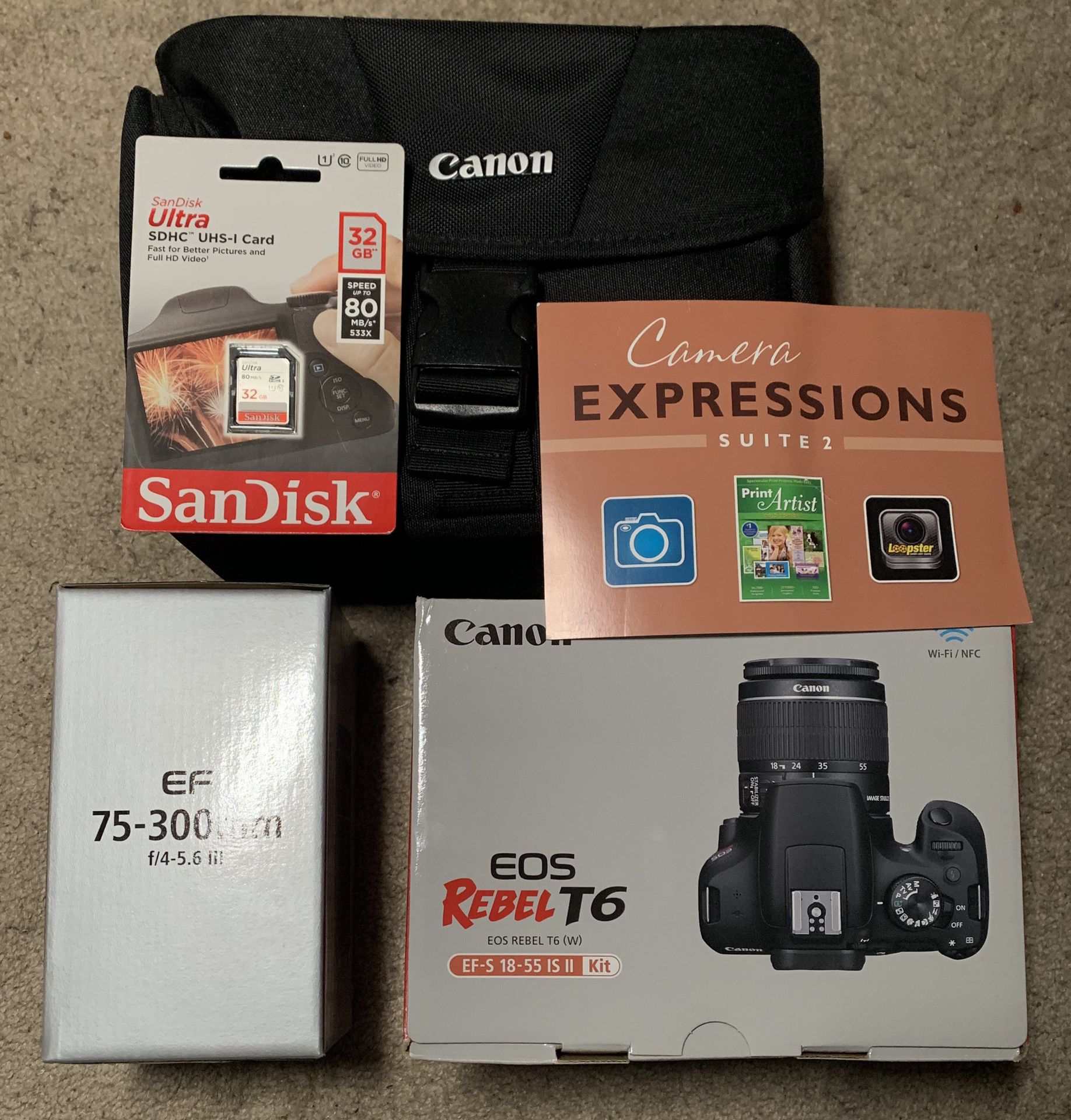 NEW - Canon - EOS Rebel T6 DSLR Two Lens Kit with EF-S 18-55mm IS II and EF 75-300mm III lens - Black
