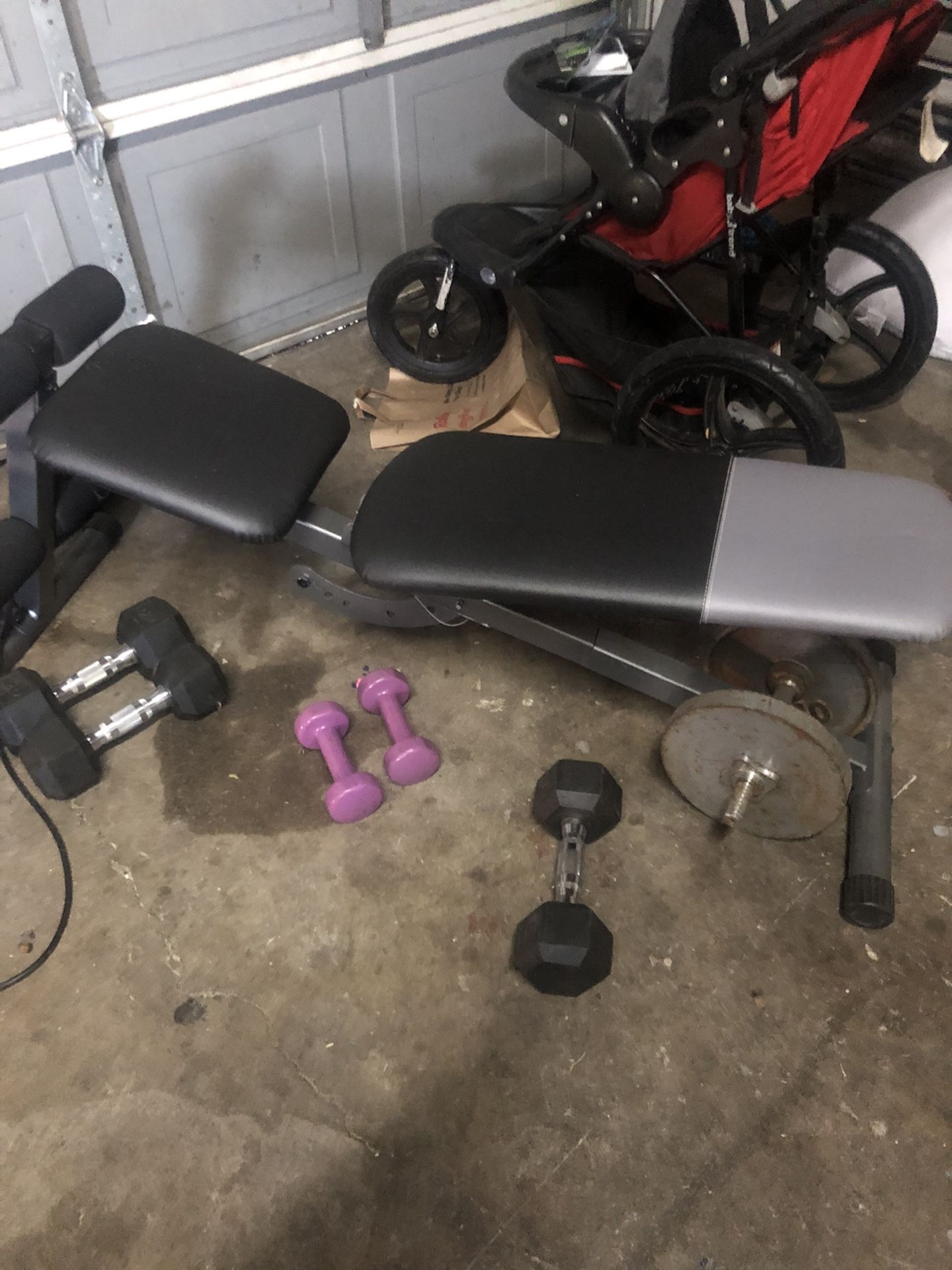 Weight Bench And Some Dumbbells 