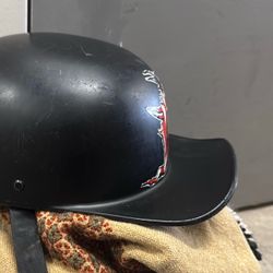 Black Half-Shell Motorcycle Helmet with Graphic