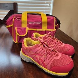 Pink Tool Bag & Reebok Steel Toe Shoes