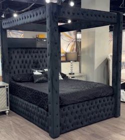 New black queen size canopy bed without Mattress and free delivery Pay on arrival