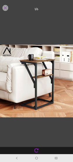 C-Shaped End Table, Small Couch Side Table, Sofa TV Tray Table for Living Room, Bedroom, Bedside ET-D-BRW1