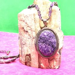 Sterling Charoite and Amethyst Necklace 