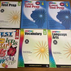 6PC Test Prep Books Grades 3-5 Unused/light writing New Test Spectrum Math, Language Arts, Vocabulary Test Preps, And Practice Quiz