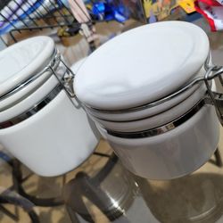 4 Piece White Ceramic Canisters 