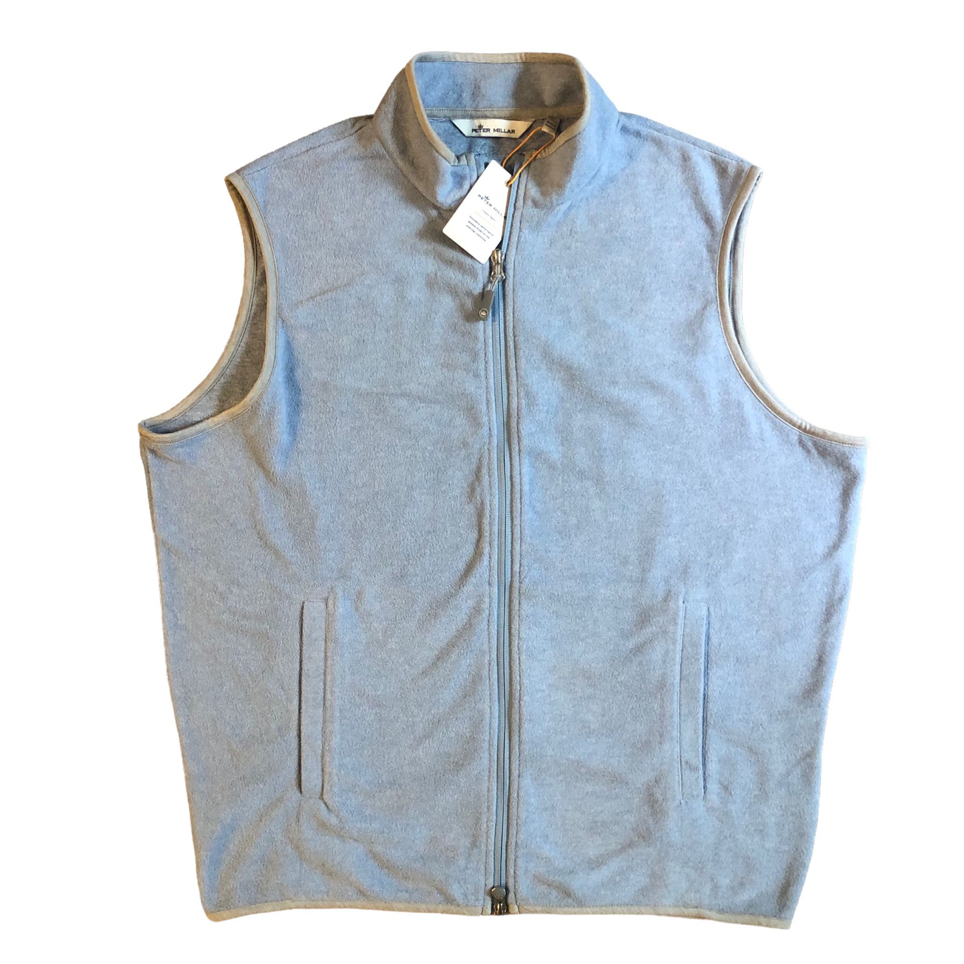 Peter Millar Size L Crown Sport Full Zip Fleece Golf Sweater Vest Light Blue NWT.  