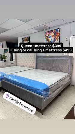NEW velvet material queen king or cal king bed frame + mattress