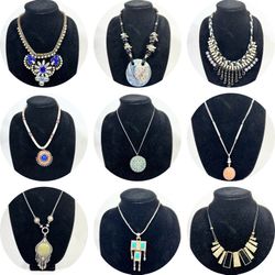 Lot of 9 Silver Gold Tone Necklaces Tribal Fantasy Faux Jewelry Chains