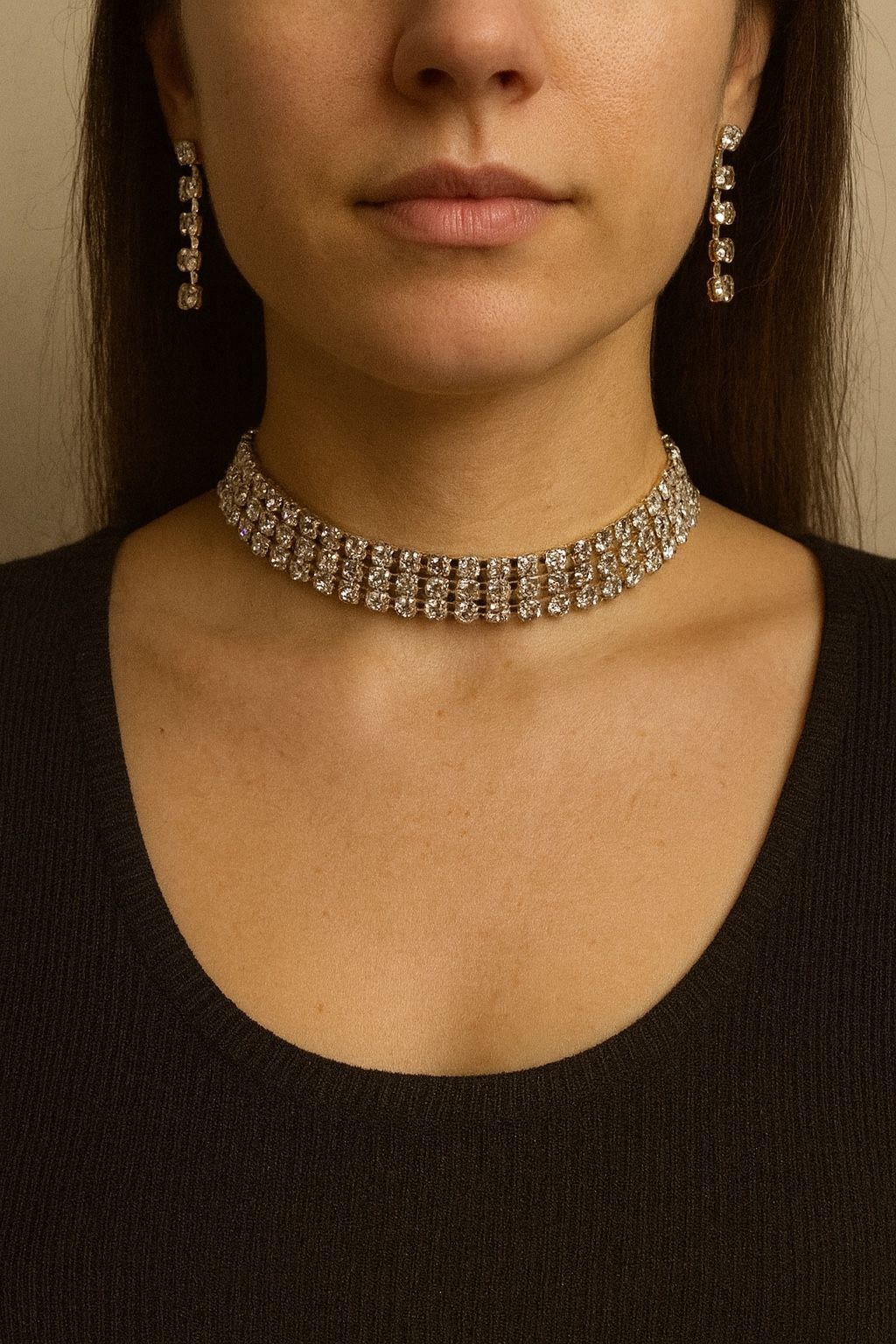 Sparkling Rhinestone Choker Crystal Choker & Earring Set