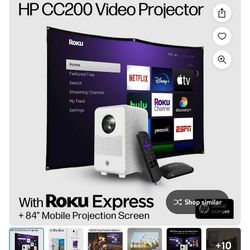 HP CC220 FHD LCD LED Projector with Roku Express Streaming Player and 84" Mobile Projection Screen