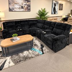 Black modern reclining sectional sofa