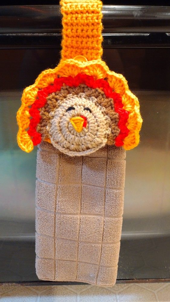 Handmade Crochet Turkey Kitchen Towel Holder Hidden Ring