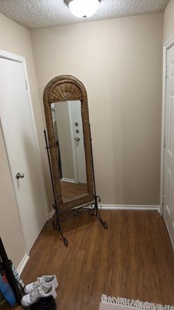 Wicker Rattan Full-Length Floor Mirror