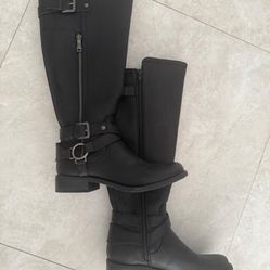 NEW G By Guess Boots Side Zip Pull On Knee High Faux Leather Stretchy Back