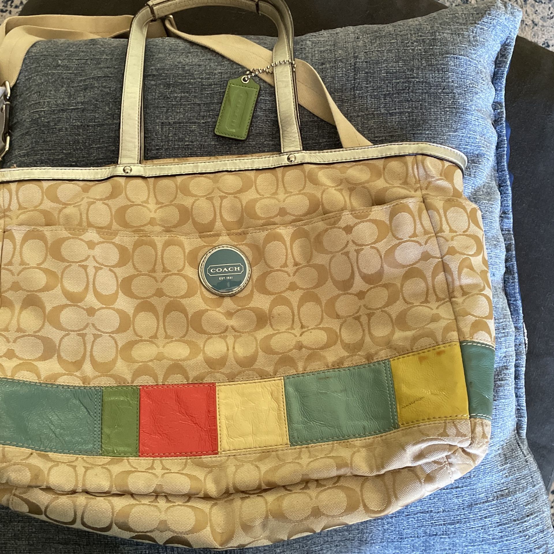 COACH GALLERY Signature Hobo Shoulder Handbag MULTI-COLOR Stripe