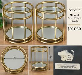 Set of 2 Gold Mirrored Two-Tier Accent / Plant Stands – $50 OBO