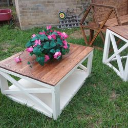 Farm style coffee table and end tables
