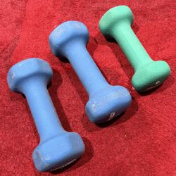 Set of Three Neoprene Dumbbells (5 lb Pair + 3 lb Single)