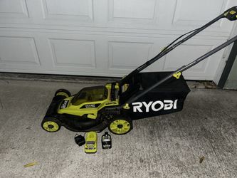16 inch lawnmower, Ryobi one hp and battery 18 V