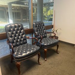 Ethan Allen Leather Tufted Arm Chairs! (Set Of 2) 