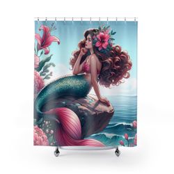 Mermaid Oasis Shower Curtain – Vibrant Floral Ocean Design | 71"×74" Bathroom Décor 
