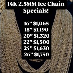 14K 2.5MM Ice Chain Yellow Gold 