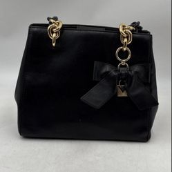 Michael Kors Women's Cynthia Black Leather Bottom Studs Zipper Satchel Bag