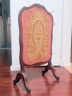 Antique Victorian Rococo Needlepoint Fireplace Screen