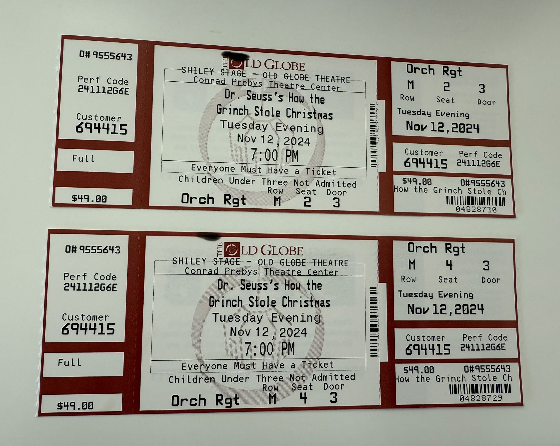 Grinch Musical Tickets (2)  - 11/12 @ 7pm