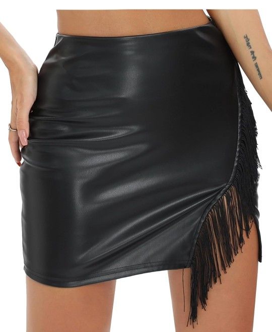Just Quella Women's Classic High Waist Sexy Slim Mini Pencil Leather Skirt Sm