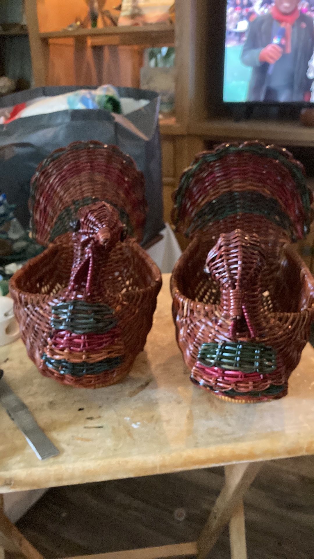 Two wicker basket turkeys