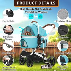 Ingborsa Pet Stroller 3 in 1 Folding Lightweight Dog Stroller with Detachable Carrier & Storage Basket, Premium 4 Wheels Travel Stroller for Puppies, 