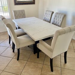 Marble Dining Table Set With 6 Velvet Chairs $1299