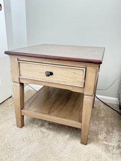 Wood End Table with Drawer and Shelf