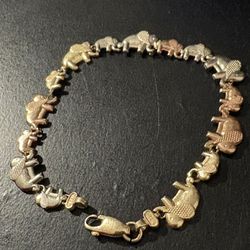 14k Solid Gold Elephant Bracelet 