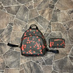 Michael Kors Floral Logo Mini Backpack & Matching Wallet Set – Like New